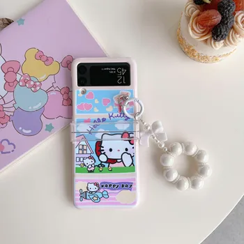 Sanrio Kawaii Hello Kitty Drăguț Caz de Telefon pentru Samsung Galaxy Z Flip 3 4 5 ZFlip3 ZFlip4 ZFlip5 5G PC Fata Cadou de Greu Capacul din Spate