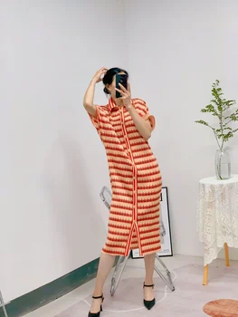 Miyake Formale Cutat Rochie de Moda la Modă Dragoste Rever Pulover Butonul Vrac se Potrivi Rochii de Femei 2023 Primăvara și Vara Noi