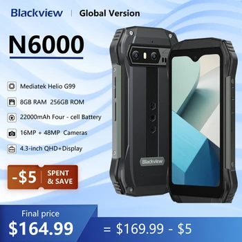 Original Blackview N6000 Rugged Smartphone, Android 13 G99 Telefon Mobil, 16GB, 256GB 4.3