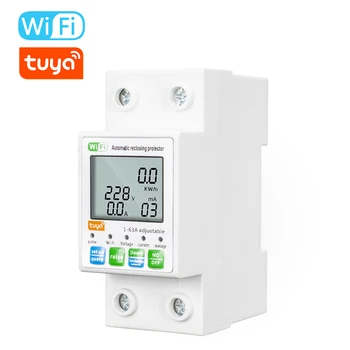 Tuya WiFi Power Meter 1-63A Curent Nominal Automată Rar Protector Curent Tensiune de Monitorizare LCD Șină DIN Contor Electric