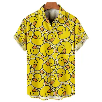 Duck 3d de Imprimare Tricouri Barbati Moda Hawaiian Tricou Maneca Scurta Casual Plaja Tricouri Băieți Singur Pieptul Bluza de Îmbrăcăminte pentru Bărbați