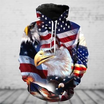 Steagul American Capișon Jachete Pentru Barbati Eagle 3D Imprimate Tricoul Costum de Animal Hip Hop Amuzant Pulover Top Supradimensionat