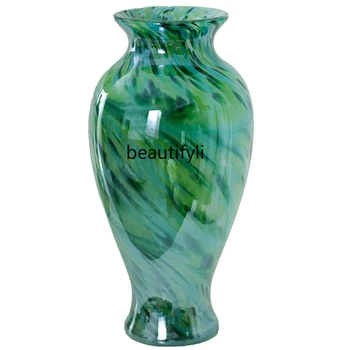 Păun Verde De Sticlă De Epocă Vaza Decor De Masă Sufragerie Intrare Ușor De Lux Decor Flori Floare De Sticlă