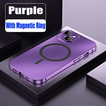 Aluminiu Caz de Metal Pentru iPhone 14 13 12 Pro Max de Încărcare fără Fir Magnetic Suport Lentile de Sticlă de Film de PC Greu Capacul din Spate