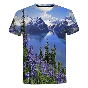 Vara Casual 3D de Imprimare T-shirt Peisaje Naturale Model T Camasa pentru Barbati Moda Munți și Râuri Grafic T Shirt