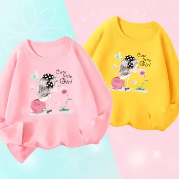 Fata Maneca Lunga T-shirt de Primăvară Drăguț Fetiță Ca Flori Nou Stil coreean Pierde O-Gât Topuri Roz