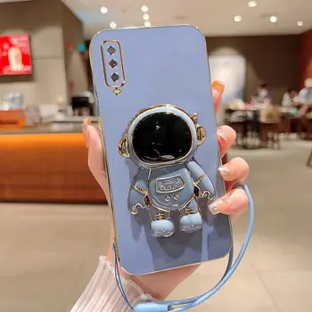 De Lux Placare Pătrat Astronaut Titular Cu Landyard Caz De Telefon Pentru Samsung Galaxy A750 A7 2018 Telefon Acoperi Caz