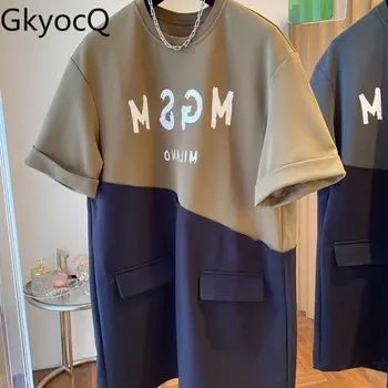 GkyocQ Îmbrăcăminte pentru Femei O Gât Vrac Scrisoare de Imprimare Rochie Chic coreene Noi de Vara Rochii Mini de sex Feminin Culoare de Contrast Femme Halat