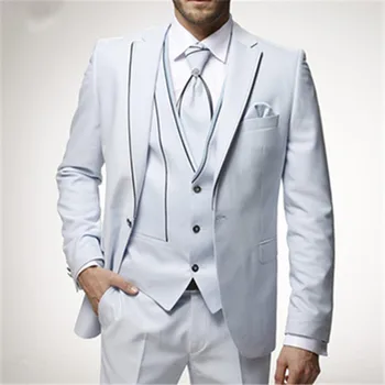 Ivory Satin Sacou Pantaloni Bărbați italieni Costume 3Pcs(Sacou+Pantaloni+Vesta+Cravata)Bal Smoching Uzura de Partid Slim Fit Mirele Purta Personalizate