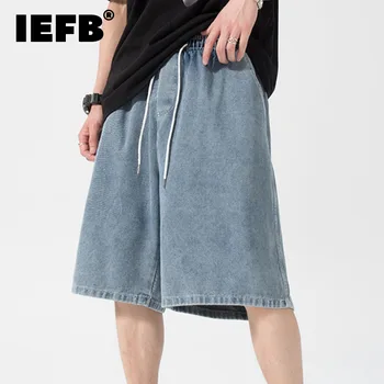 IEFB Moda Spălat Blugi pantaloni Scurți de Vară Simplu Solid de Culoare Largi Picior Casual Denim Short Pant Vintage sex Masculin Casual Cordon 9C720