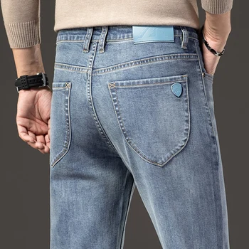 Casual Îmbrăcăminte pentru Bărbați Blugi Drepte Moda Retro se Întindă Confortabil de Bumbac Subțire de sex Masculin Brand Pantaloni din Denim Albastru