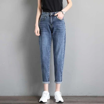 Talie mare Haren Pantaloni Glezna-lungime Blugi Largi Casual pentru Femei Vintage Denim Pantaloni coreean Streetwear Direct Ridiche Pantaloni