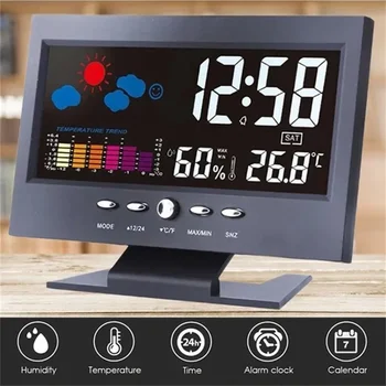 LCD Ecran Color Alarmă Ceas Digital Multifunctional Cu Data de Alarmă de Temperatură și Umiditate Vreme Funcție de Amânare Decor Acasă