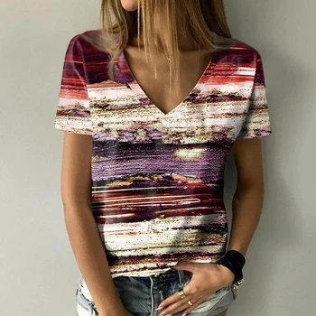 2023 Nou tricou Femei Floare 3D de Imprimare Gradient Maneca Scurta tricou Casual Gradient Femei T-shirt pentru Femei