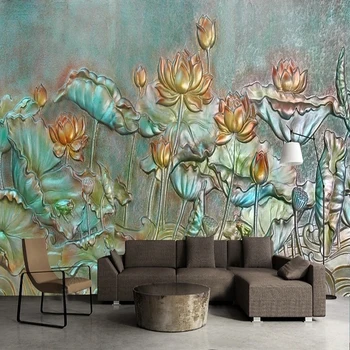Personalizat Murală Tapet În Stil European Lotus Relief Fotografie Pictura Pe Perete Camera De Zi Canapea Tapet De Fundal De Decor Acasă Fresco