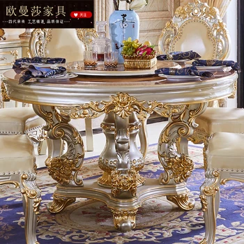 Marmura fata de masa rotunda din lemn masiv Europene villa masa scaun combinație cu platan de uz casnic masă rotundă de aur