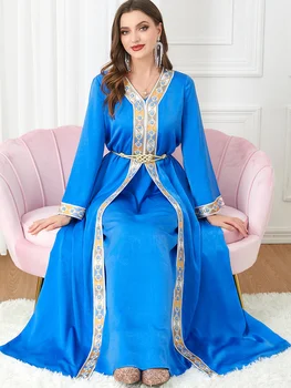 Maroc Rochie De Petrecere Femeile Musulmane Abaya Broderie Split Caftan Turcia Arabe Robă Lungă Vestidos Dubai 2 Bucata Set Maxi Rochii