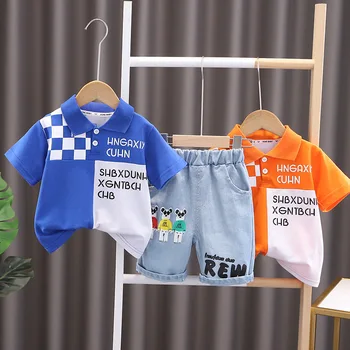 Baieti Haine Seturi de Vară 2023 Copii din Bumbac Tricouri Polo pantaloni Scurti din Denim 2 buc Treninguri Pentru Baby Boy Costum Sport Copii, Haine 5A