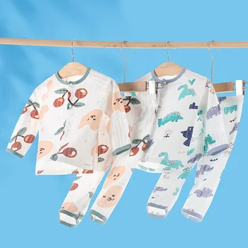 Copil Haine Copii Vara de Aer Condiționat Acasă Purta Costum de Pijama baietel Fetita din Bumbac cu mâneci Lungi, Pantaloni Lungi Sleepwear