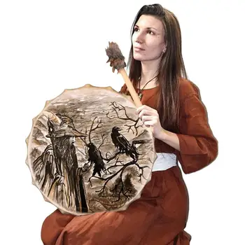 Tobe Șamanice Bătrân Și Cioara Shaman Drumsfor Adulți Simbol Al Siberian Tambur Spiritul De Muzică Tambur Cu Pulpă De Lemn Muzică