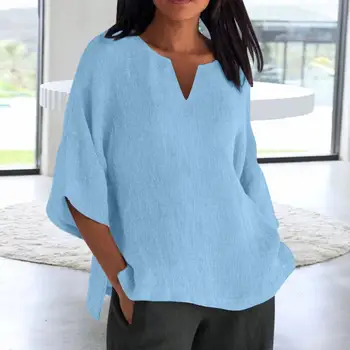 Femei Tricou V-neck Culoare Solidă Maneca 3/4 Top Chic Confortabil Femei Supradimensionat V-neck Bluze pentru Primavara Toamna Liber pentru Streetwear