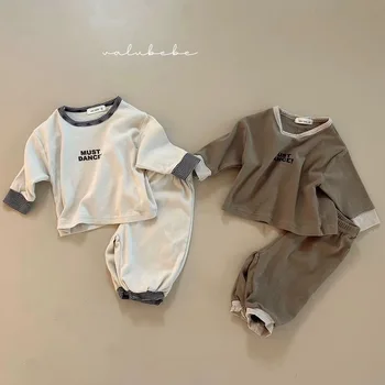 Ținute de toamnă Copil Băiat Scrisoare de Imprimare cu Dungi Mâneci T-shirt Suit Fetita Topuri de Bumbac+2 buc Pantaloni Copii Casual Pierde Teuri Set