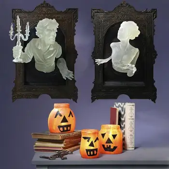 Gotic 3D Fantomă În Oglindă Halloween Rășină Luminos Cadru de Halloween Ornamente de Agățat de Perete Cadru Pentru Living Decor Acasă