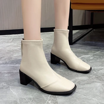 Femei Cizme de Cauciuc Fermoar Spate Pantofi Cizme-Femei de Lux, Designer de Ploaie cu Fermoar din Piele Neagra cu Toc Doamnelor 2023 Moda Glezna Mi