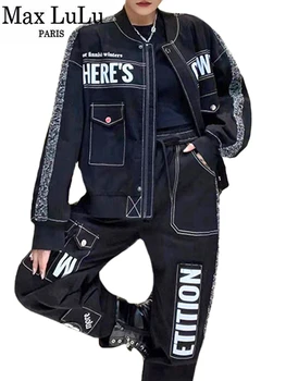 Max LuLu 2023 Toamna Punk Costume Pentru Femei Jachete De Moda Costume Imprimate Două Bucăți Seturi Lejere Haine Vintage De Agrement Pantaloni Harem