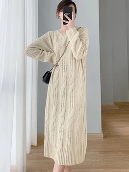TIGENA Tricotate Pulover Lung Rochii pentru Femei 2023 Toamna Iarna coreean Elegant, Solid, O-neck Loose Maneca Lunga Rochii de sex Feminin