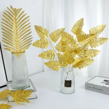 5PCS Aur Artificiale Frunze de Palmier pentru Petrecerea de Nunta Aranjament Home Garden Decor Fals Frunze de Plante Frunziș 8 Stiluri