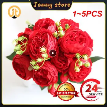 1~5PCS 30cm Crescut de Mătase Roz Bujor Flori Artificiale Buchet 5 Cap Mare și 4 Bud Fals Ieftin Flori pentru Acasă Decorare Nunta