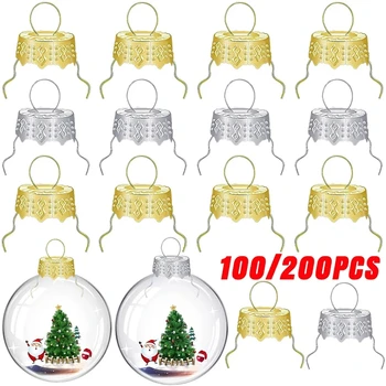 100/200Pcs Rundă de Crăciun Ornament Capace Cuier Siruri de caractere de Înlocuire Xmas Tree Minge de Metal cu Capac pentru Noul An Acasă Decorare DIY