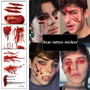 Halloween Autocolant Tatuaj Rană sângerândă Tatuaj Autocolante DIY Simulare Cicatrice Tatuaj Craniu Sânge Palma Horror Halloween Party Decor