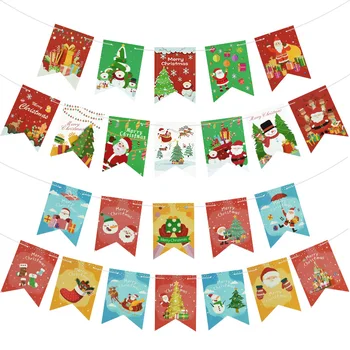 Crăciun Fericit Hârtie Banner Moș Crăciun, Om De Zăpadă, Pom De Crăciun Pavilion Ghirlanda Petrecere De Anul Nou Decor Acasă În Aer Liber Agățat Ornamente