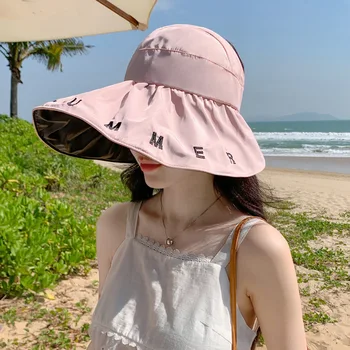 2023-coreean Pălărie de Moda pentru Femei Scrisori de Vinil Soare, Aer de Protecție de Top palarie de soare de Vară Margine Largă Windproof Palarie de Soare Maree