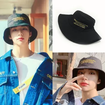 Kpop fără stăpân Copii Hyunjin Același Stil Scrisoare Brodate Negru Pălărie Găleată de Călătorie Plaja Unisex Protectie solara Casual Fisherman ' s Hat