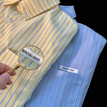 Piața Guler Mânecă Lungă Cămăși Moda Coreeană Stripe Barbati Vrac Harajuku Streetwear Singur Pieptul Bluze Paltoane Supradimensionate