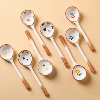 Stil Japonez Ceramice Mici Lingură De Supă, Gresie Lingura, Maner Lung Lingura, De Uz Casnic Creative Drăguț Lingura Orez KitchenTableware