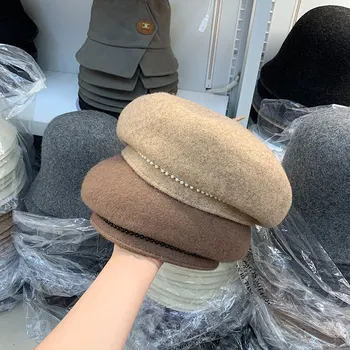 202308-SJ chic toamna iarna lână lanț pearl refuz doamna bereta pălărie de femei de Agrement pictor pălărie