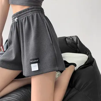 Stoc Disponibil 2023 coreene Noi, Vafe pantaloni Scurți de Sport pentru Femei Talie Mare Cordon Subțire Liber Relaxat Picior Drept Picior Lat