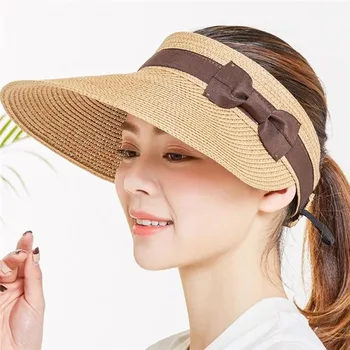 Pălării De Vară Pentru Femei Margine Largă Cu Arcul Palarie De Soare Pentru Plajă În Aer Liber Pălărie De Paie De Sex Feminin De Tenis Vizorul Confortabil Pălării