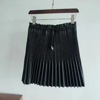 Femeile Mini-Jupe Cutat Talie Elastic Cu Cordon Fusta Vintage Din Piele