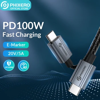 PHIXERO100W USB Type C La USB C Cablu Pentru Macbook, iPad, Samsung, Xiaomi PD Rapid de Încărcare Încărcător Cablu 5A E-Marker Cip Rapid USB C