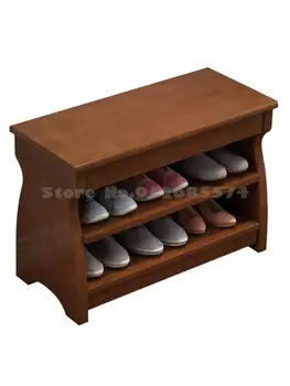 Toate din lemn masiv de pantofi schimbarea scaun de depozitare scaun de uz casnic intrare clapa de pantofi tip dulap cu trei straturi mari model poate sta pe