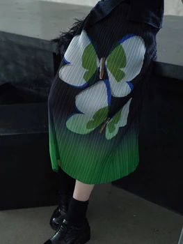 Korobov Y2k Fuste pentru Femei de Culoare de Contrast Fluture de Imprimare Direct Fusta Fold Design Dulce Fuste Moda Vintage Faldas