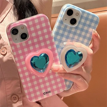 Coreea Drăguț Dragoste Inima Mijloc Stau Telefon Caz Pentru iPhone 14 13 12 11 Pro Max Japonia Fata Zăbrele Silicon Moale husa de Protectie