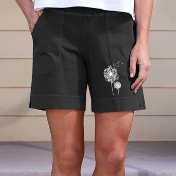 Femei Papadie Print Casual Pantaloni Scurti Cu Buzunare Laterale Pantaloni Scurți Pantaloni