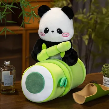 2 In 1 Cute Tub De Bambus Panda De Pluș Drăguț Lacrimi De Panda De Pluș Animale De Pluș Super Moale Îmbrățișând Perna Decor Acasă Cadou