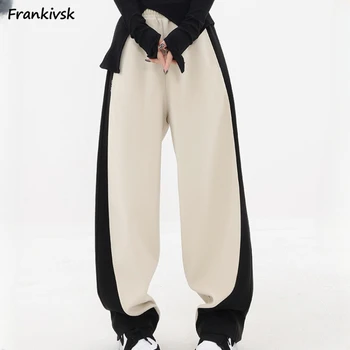 Contrastul De Culoare Pantaloni Femei Picior Liber Glezna Lungime Asimetric Stil Japonez Streetwear Cauzalitate Unisex Talie Elastic 2023